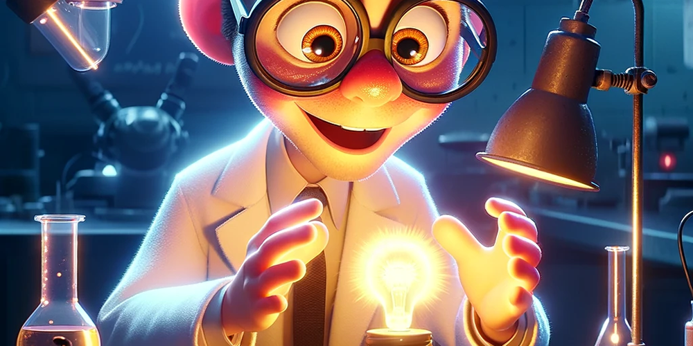 scientist in a lab looking a a glowing technology disruption