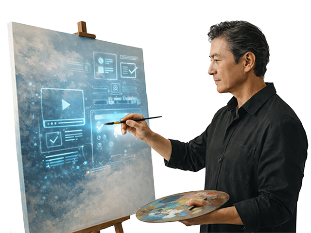 Main painting a digital UI on a canvas.